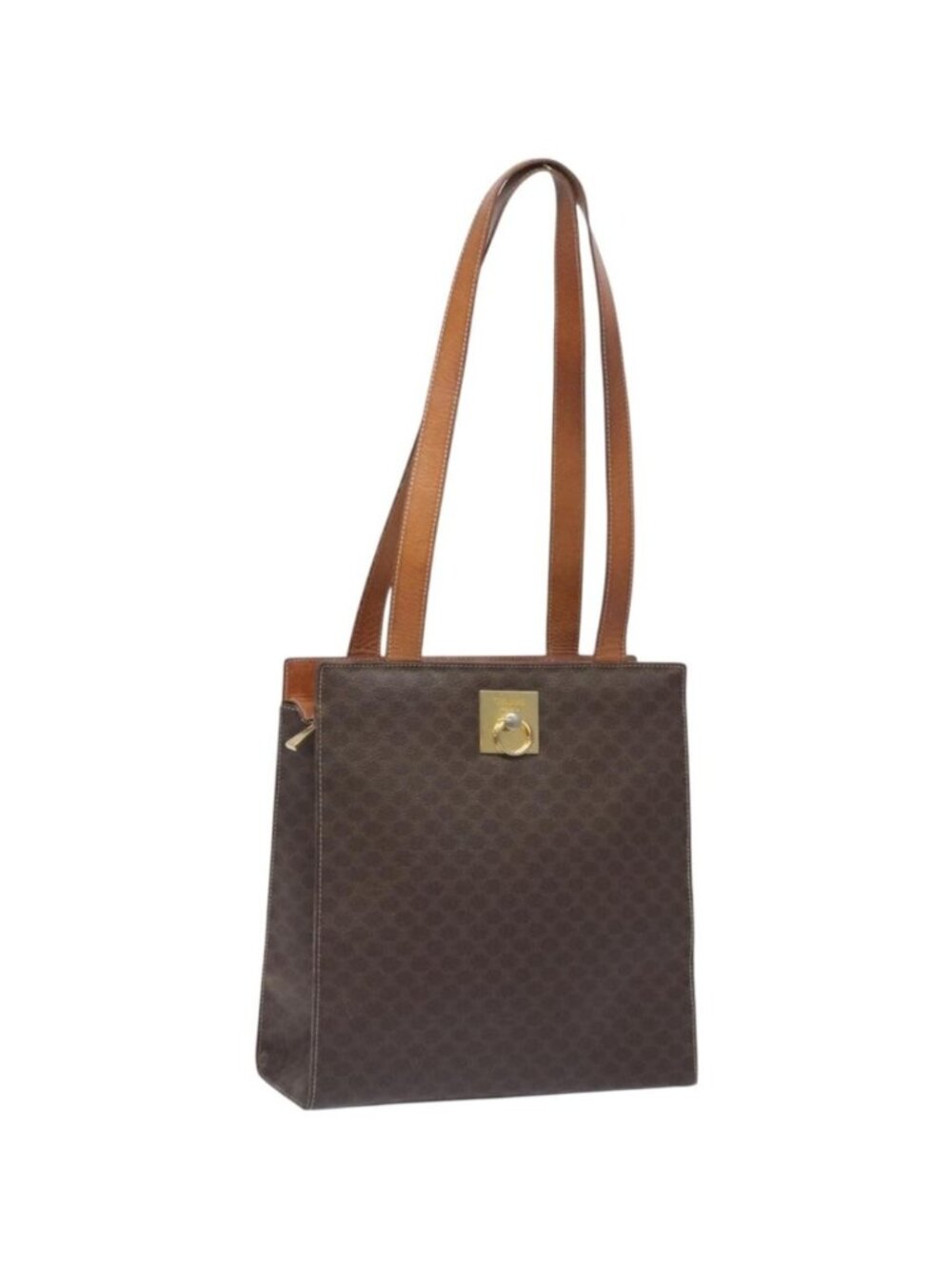 CELINE Macadam Canvas Shoulder Bag PVC Leather Brown Gold